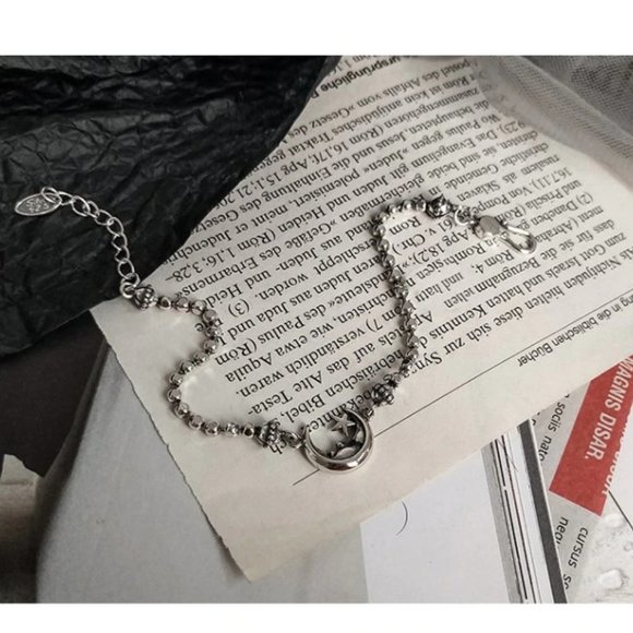 *925 Sterling Silver Vintage Moon Star Bracelet - Picture 6 of 9